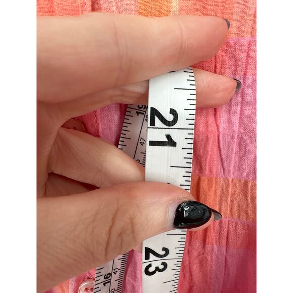 90s Vintage Top Womens XL Pink Plaid Button Tie Front Orange Cottage Boho Pastel - Picture 6 of 7